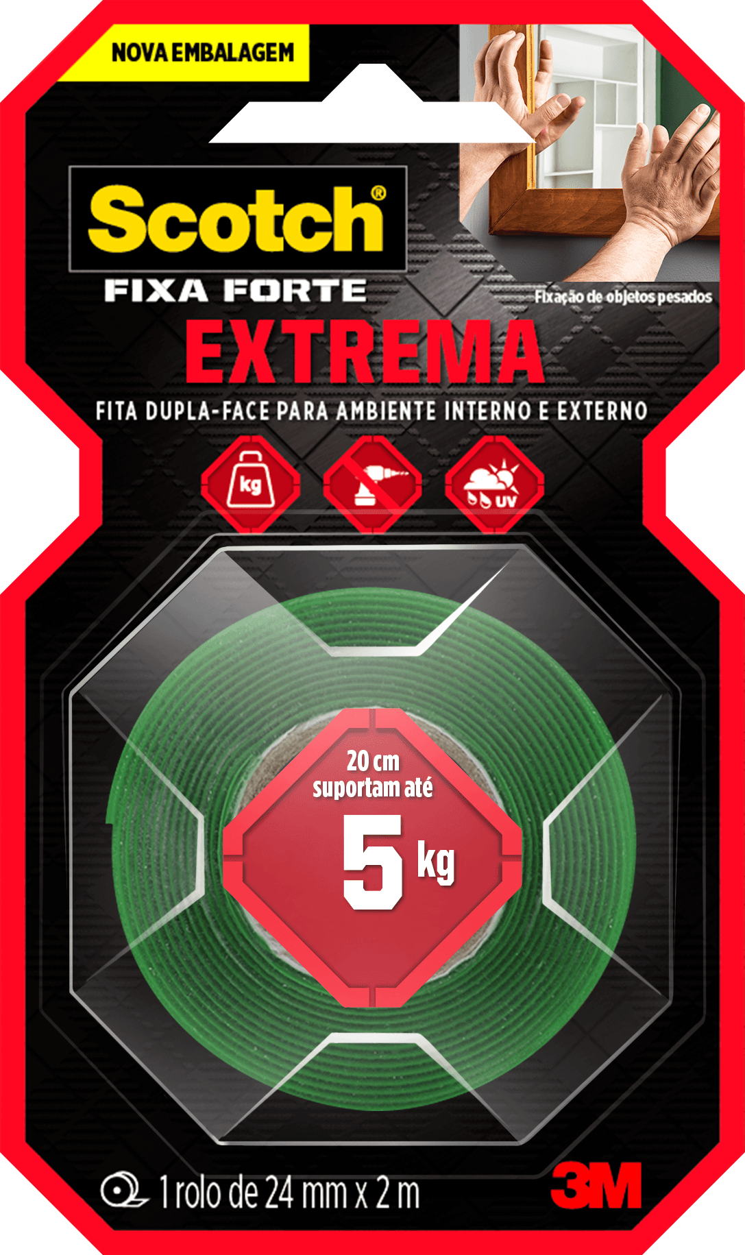 Fita Dupla Face Scotch Fixa Forte Fixação Extrema 24mm x 2 Metros - HB004492250 - 3M